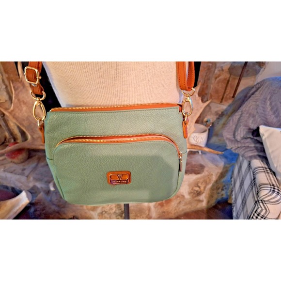 Valentina Sage Green Pebble Brown Leather Crossbody Bag Made in‎ Italy - Picture 11 of 16